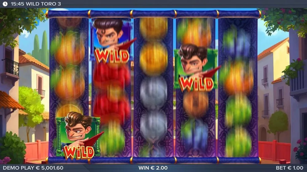 Tijdens de respins veranderen meerdere Matadors in wilds (rood en groen), terwijl de rollen doordraaien. Winst hier € 2,00 — de wilds blijven plakken voor de volgende respin.