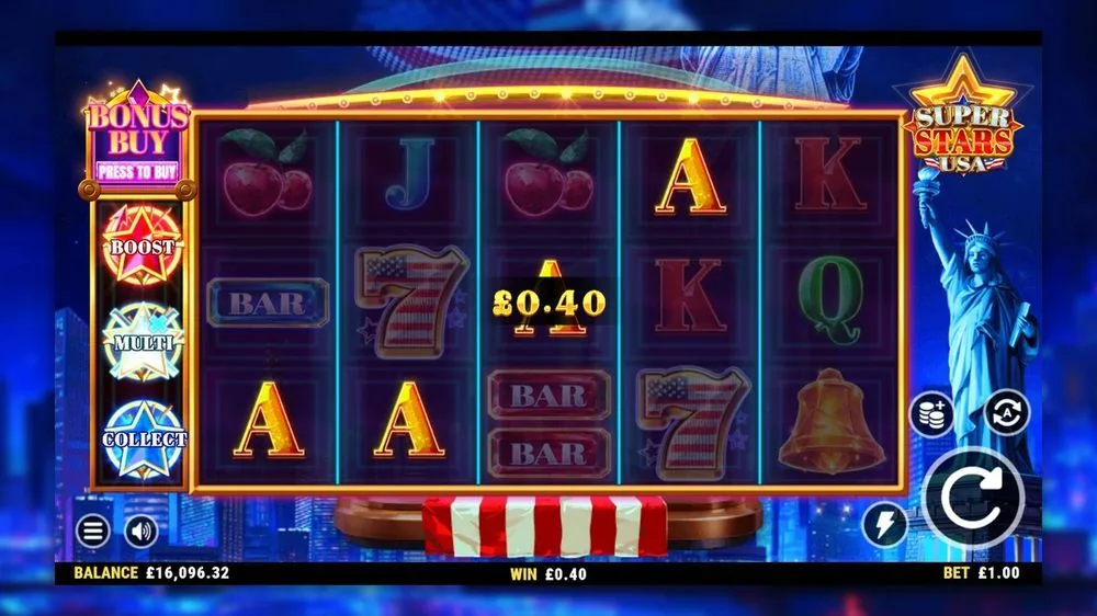Een bescheiden winlijn licht op en de teller toont Win £0,40 bij £1,00 inzet. Een kleine, verliesdragende ronde in de kern — precies waar die lage 94,01 % RTP zich over tijd laat voelen.