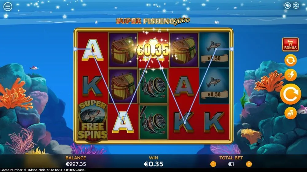 De nuchtere kant: een lijnwinst van € 0,35 in de free spins, met twee geldvissen van € 0,50 nog op de rollen. Zo speelt dit model ook — veel bescheiden rondes tussen de uitschieters door. Dat verzwijg ik niet.