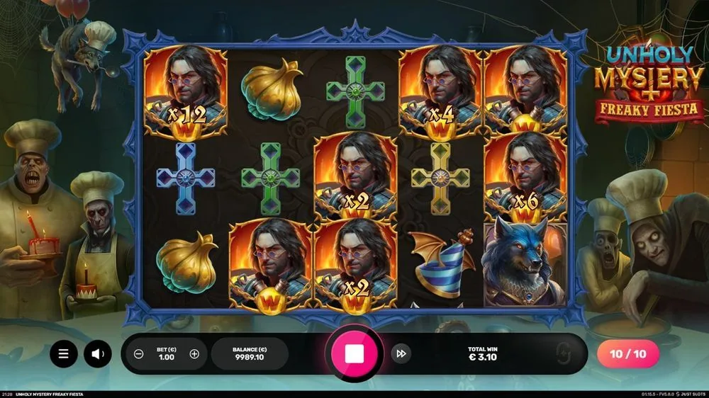 Free spins in volle gang (10/10): meerdere sticky wilds met multipliers x12, x4, x2 en x6 tegelijk op de rollen. Deze ronde bleef bescheiden — TOTAL WIN € 3,10. Zo blijft-ie soms plat.